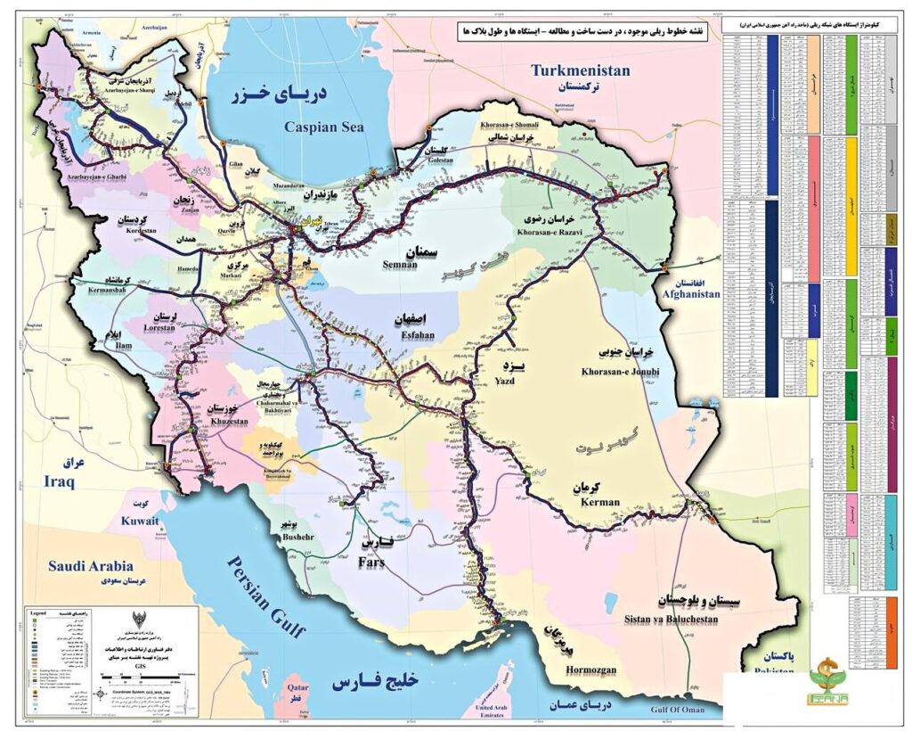 نقشه پراکندگی خطوط آهن 